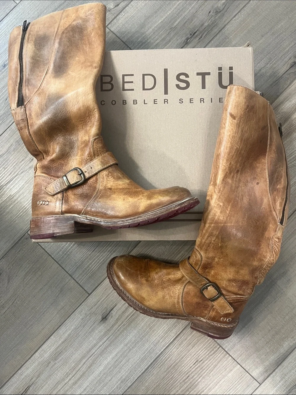 Bed Stu Glaye Women's Tall Leather Knee high Boots in Cognac Tan